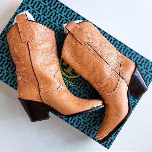 NEW in Box 👢Tory Burch ✨ Western mid calf boots with metal “T” detail - Picture 3 of 6